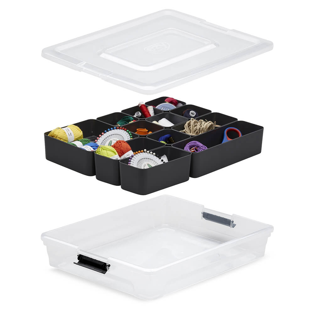 Ezy Storage Sort It 5 Quart Container Box with 13 Cup Insert Tray (12 Pack)