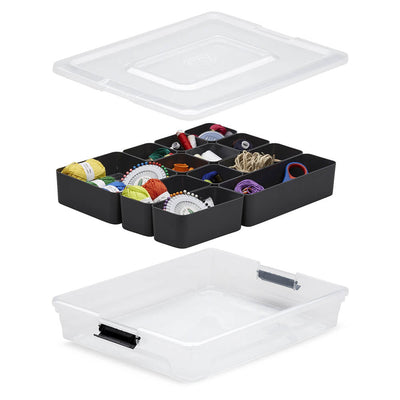 Ezy Storage Sort It 5 Quart Container Box with 13 Cup Insert Tray (12 Pack)