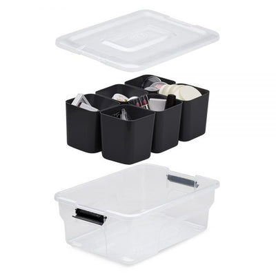 Ezy Storage 5 Quart Sort It Storage Container Box with Removable Cups, Clear