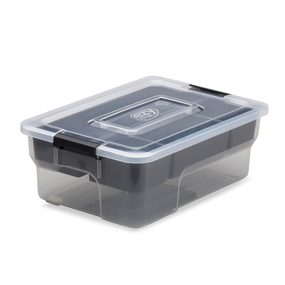 Ezy Storage 5.2 Quart Sort It Storage Container with Removable Tray, Clear/Gray