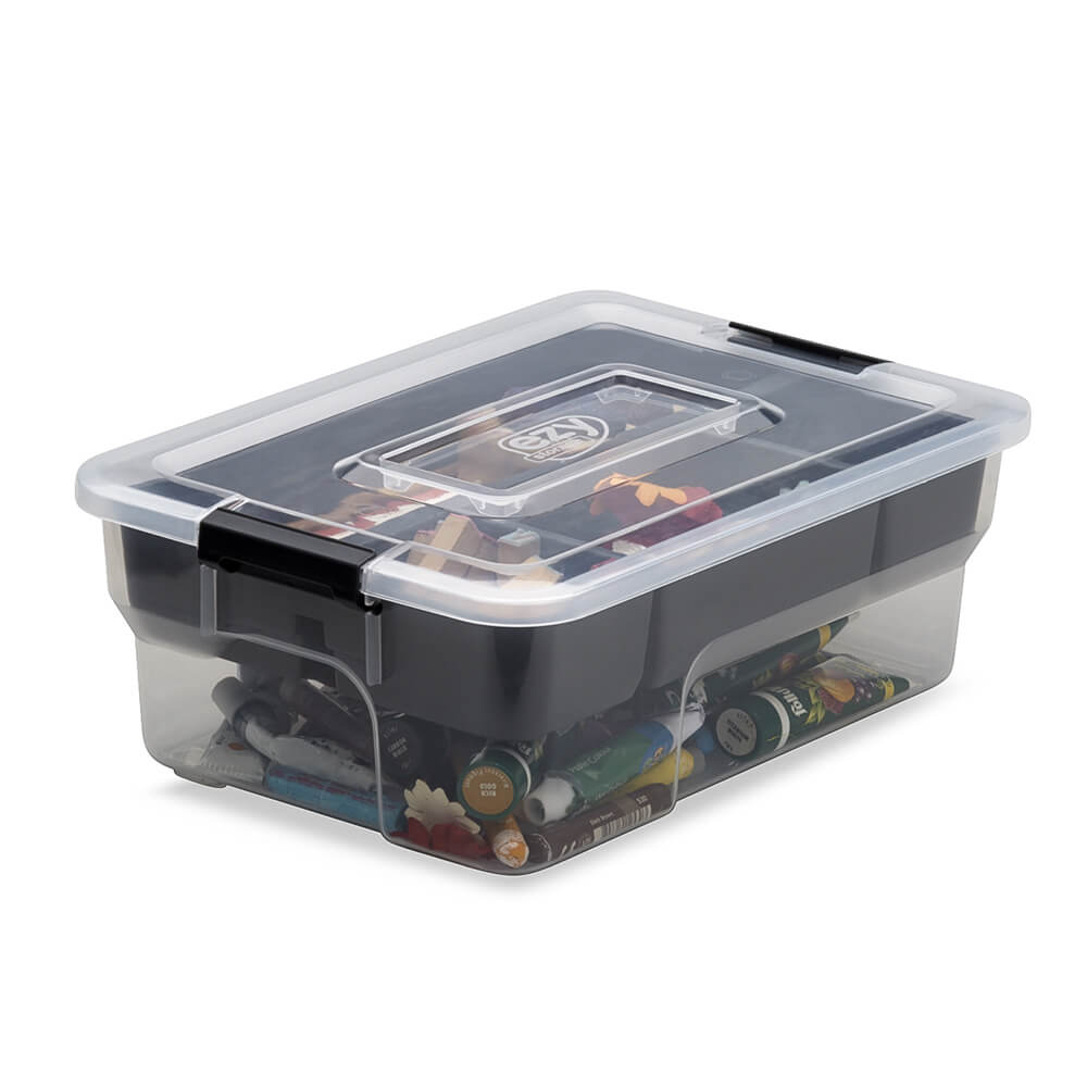 Ezy Storage 5.2 Quart Sort It Storage Container with Removable Tray, Clear/Gray