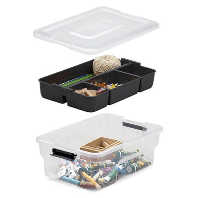 Ezy Storage 5.2 Quart Sort It Storage Container with Removable Tray, Clear/Gray