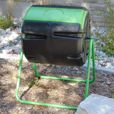 FCMP Outdoor HOTFROG 37 Gallon Plastic Single Roto Tumbling Composter Bin, Green - VMInnovations