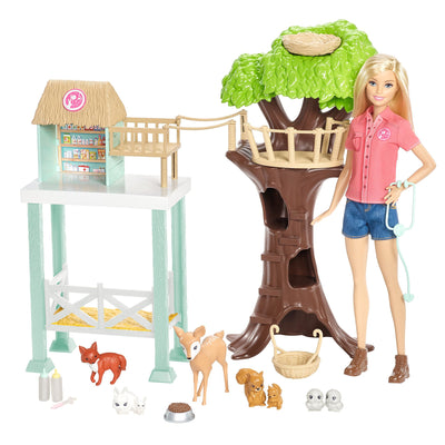 Barbie Animal Rescuer Doll Woodland Forest Rescue Care Center Shelter & Playset