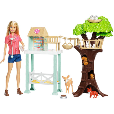 Barbie Animal Rescuer Doll Woodland Forest Rescue Care Center Shelter & Playset