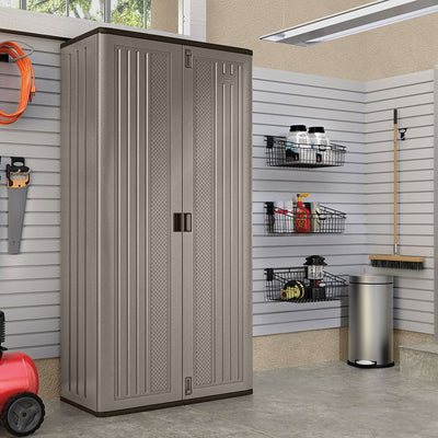 Suncast Tall Storage Cabinet with Shelves and Doors, Platinum (4 Pack)