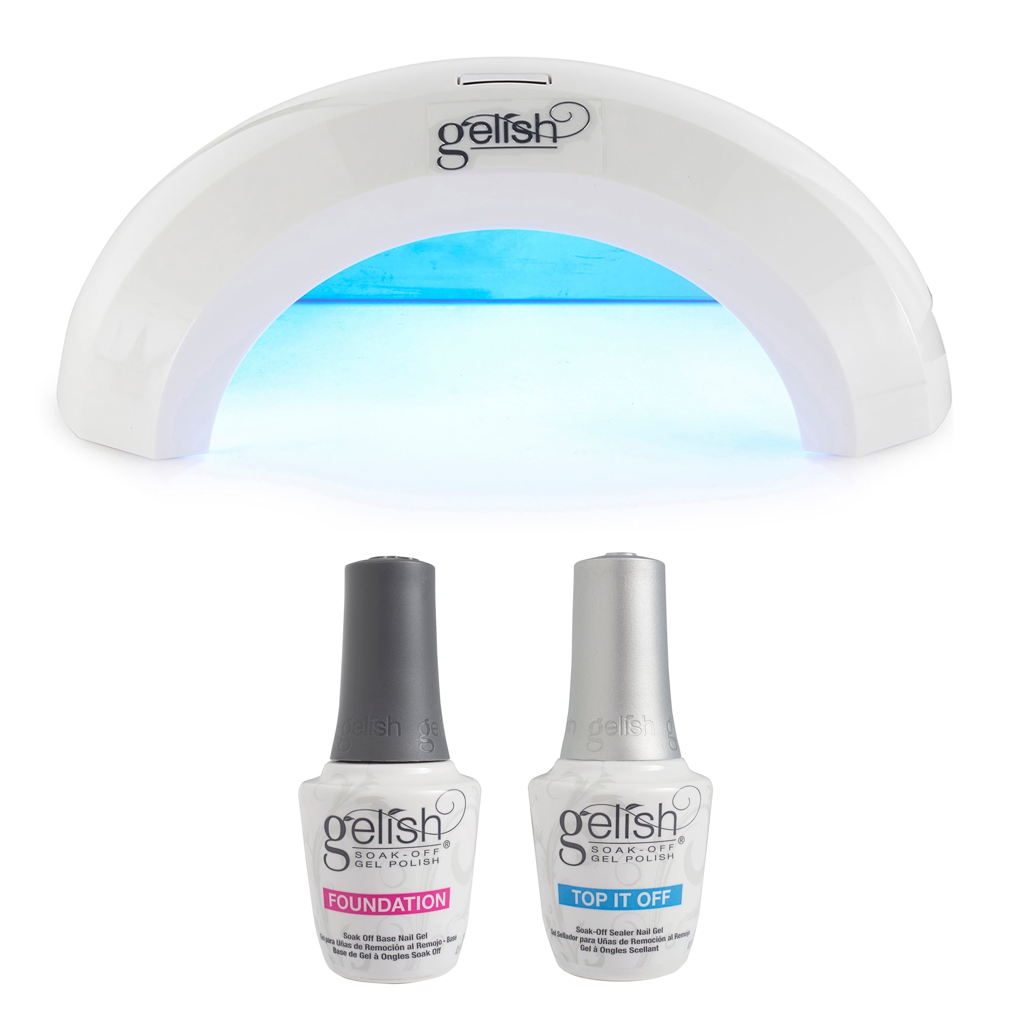 Gelish Pro Gel Nail Polish Curing LED Lamp & Dynamic Duo Set w/ Base and Sealer - VMInnovations