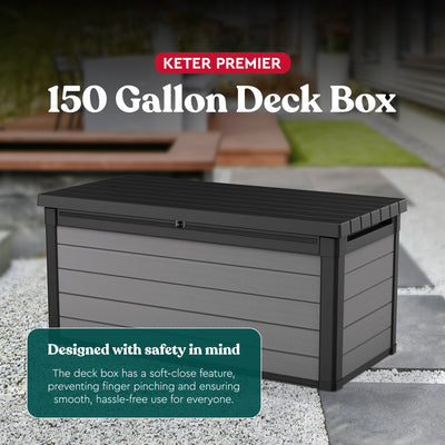 Keter Premier 150 Gallon Deck Box w/Polypropylene Construction for Storage, Gray - VMInnovations