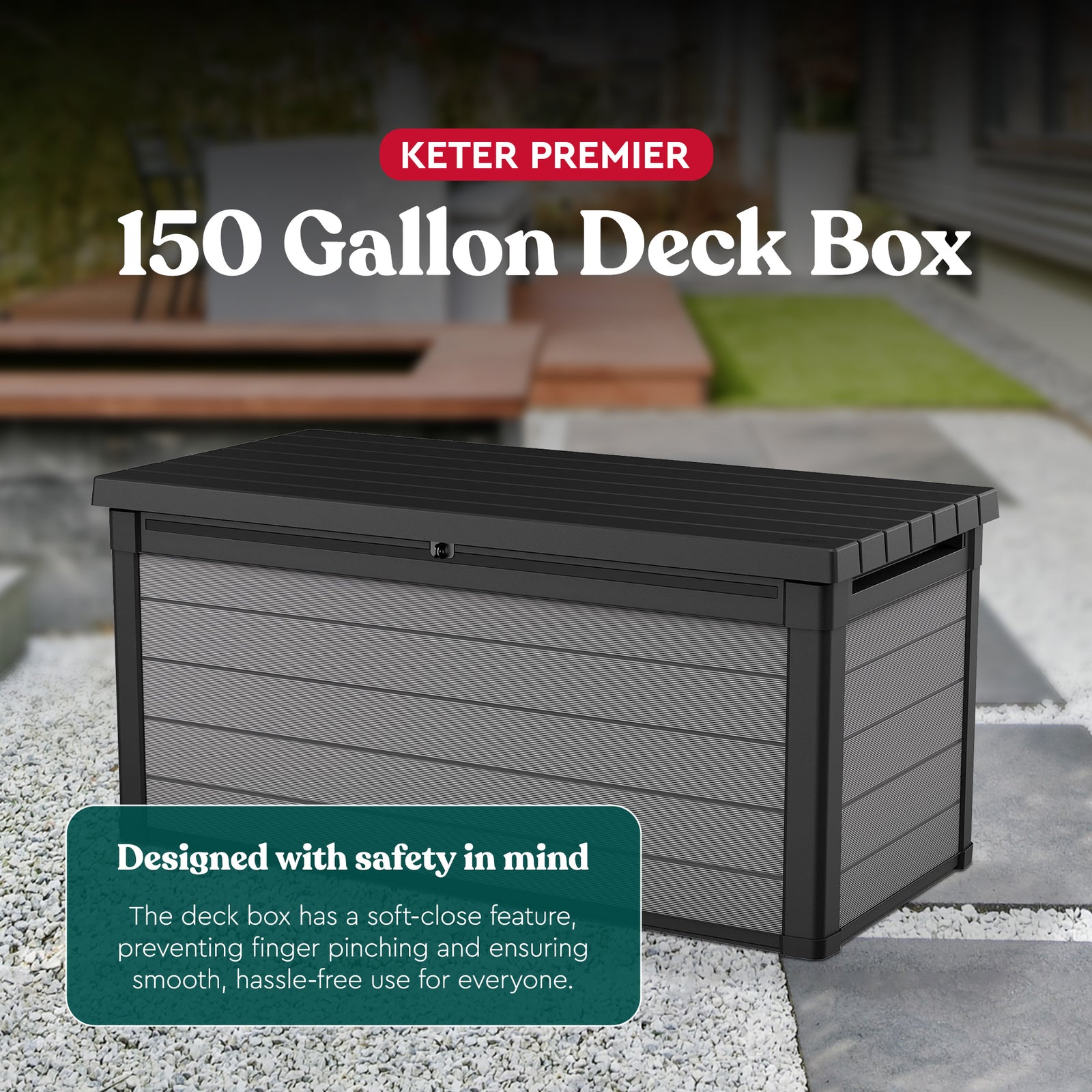 Keter Premier 150 Gallon Deck Box w/Polypropylene Construction for Storage, Gray - VMInnovations