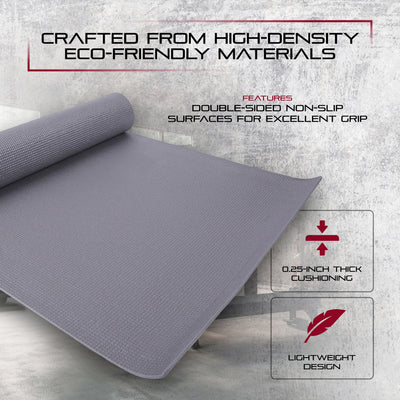 Signature All Purpose High Density No Tear Exercise Mat w/Strap, Gray (Open Box) - VMInnovations