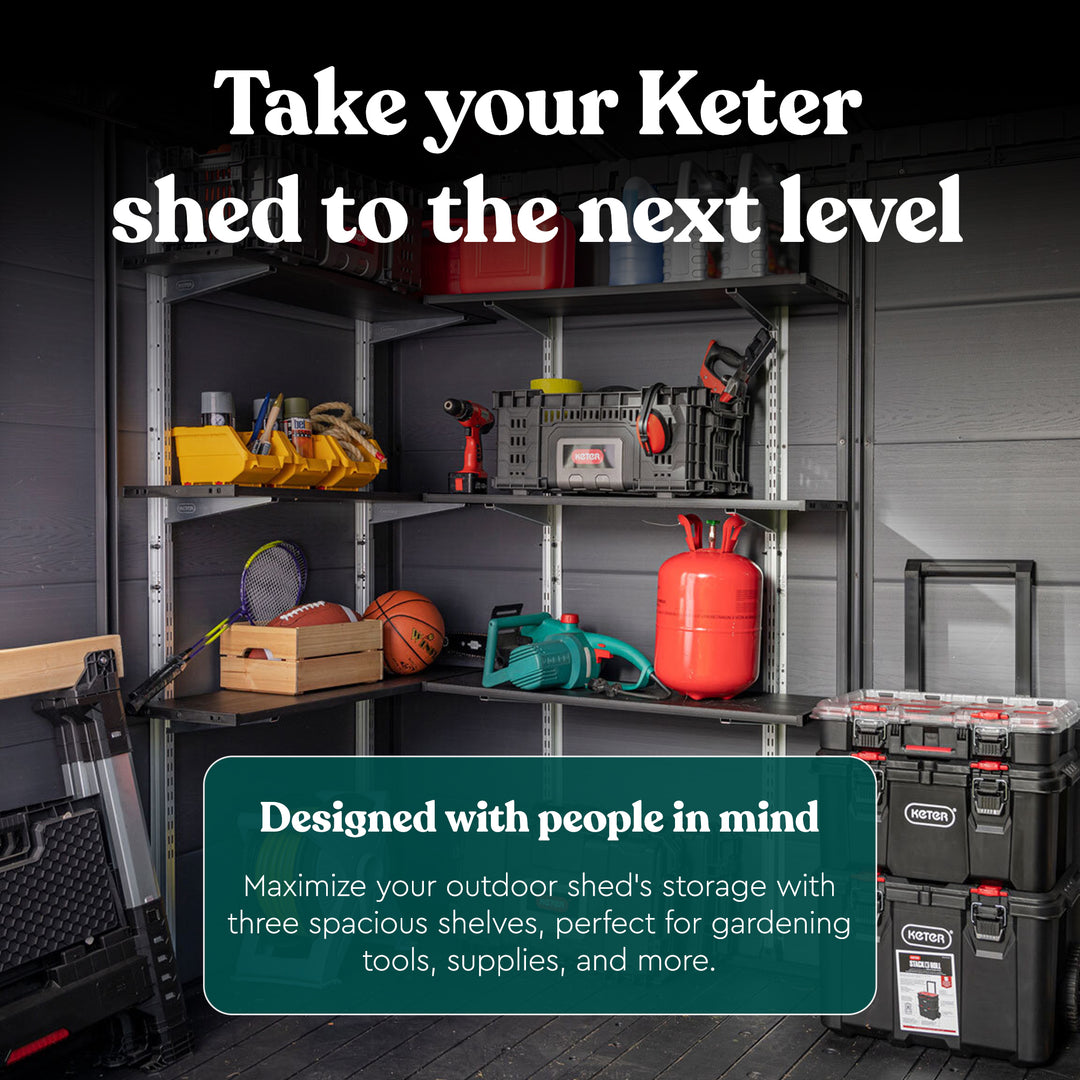 Keter 40 Inch Steel Reinforced Utility Storage Shed Shelf Kit, Black (Open Box)