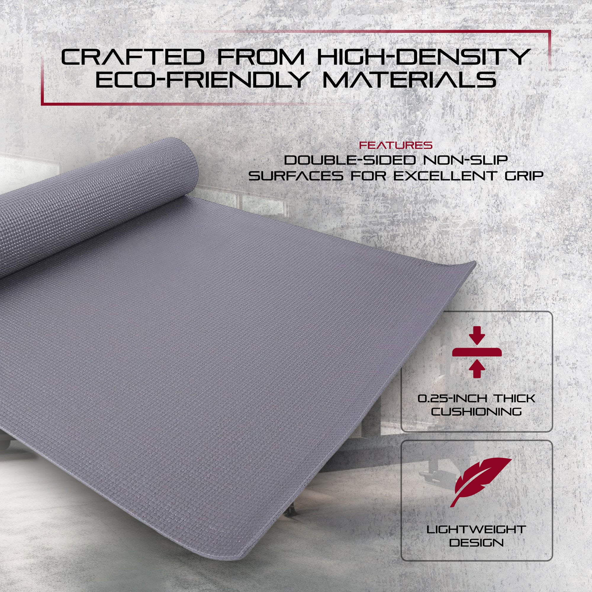 Signature All Purpose High Density No Tear Exercise Mat w/Strap, Gray (Open Box) - VMInnovations