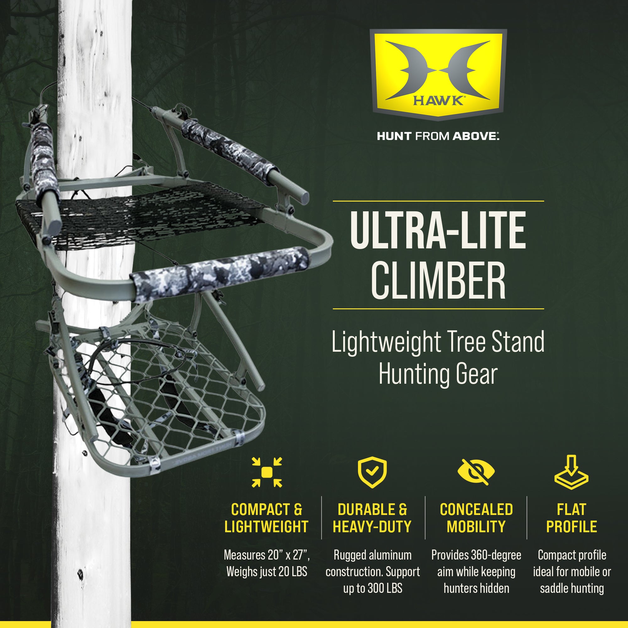 Hawk Ultra-Lite Climber, Tree Stand Hunting Gear, Hammock Net Seat, 38.75x23.25" - VMInnovations