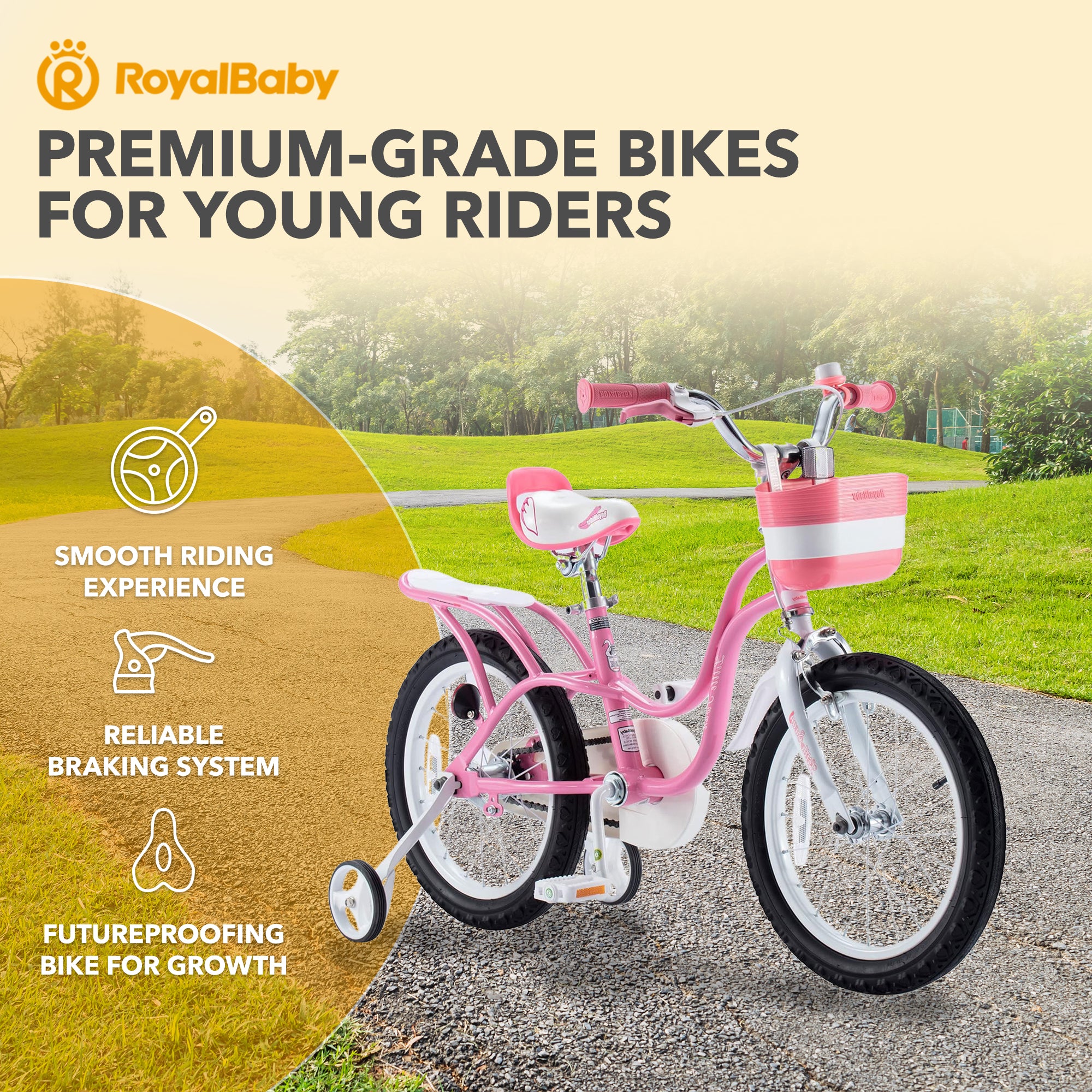 RoyalBaby Princess Bicycle 16" w/Training Wheels & Kickstand, Pink (Open Box) - VMInnovations