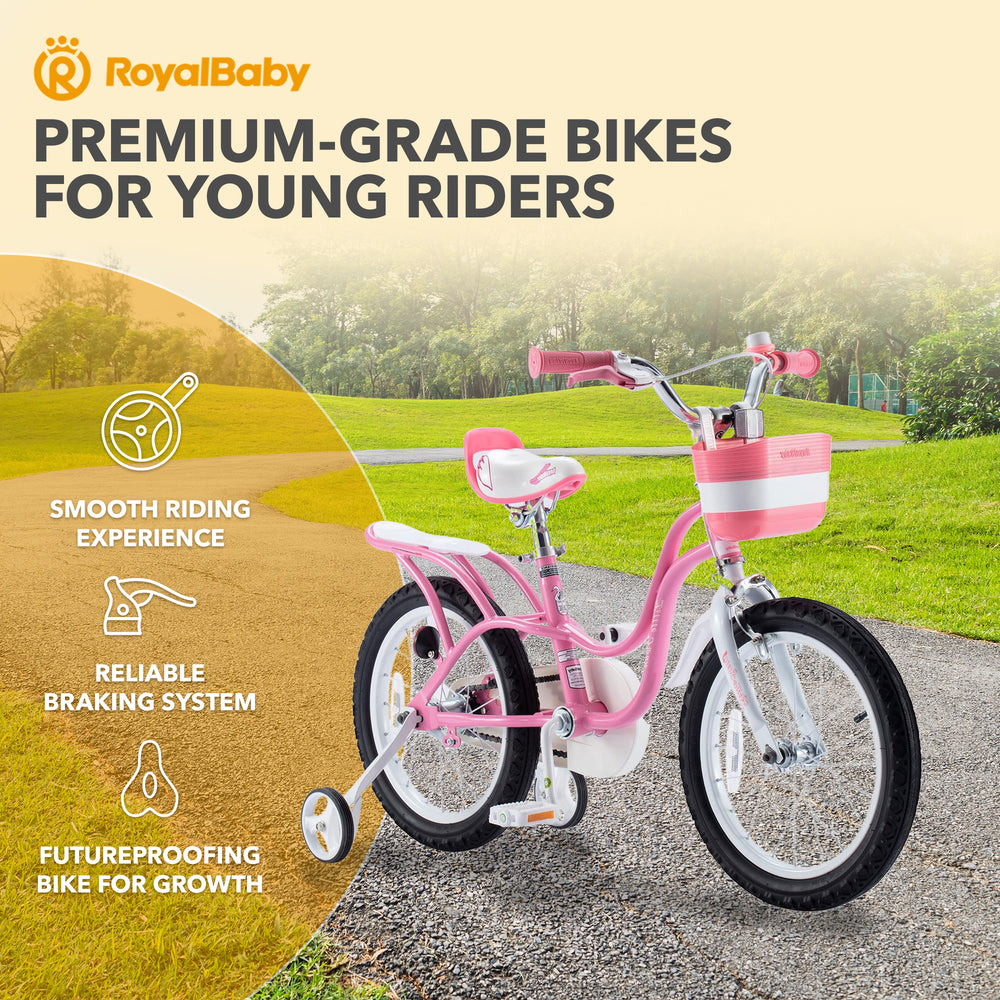 RoyalBaby Girl Bicycle 16" with Training Wheels & Kickstand, Swan/Pink (Used) - VMInnovations