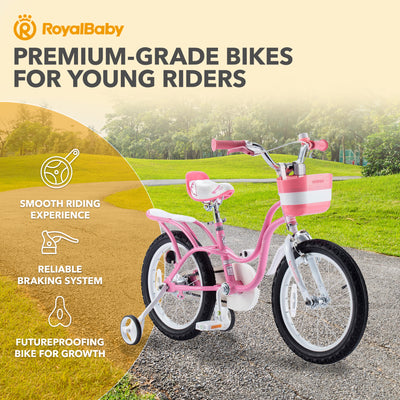 RoyalBaby Princess Girl Bicycle 16" with Training Wheels & Kickstand, Swan/Pink - VMInnovations