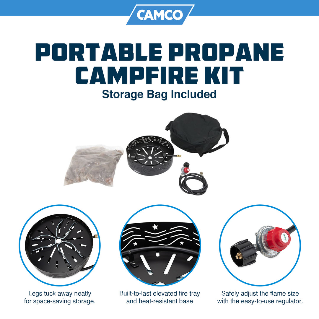 Camco Portable Campfire Propane Heater Fire Pit w/ Lava Rocks, Black (Open Box)