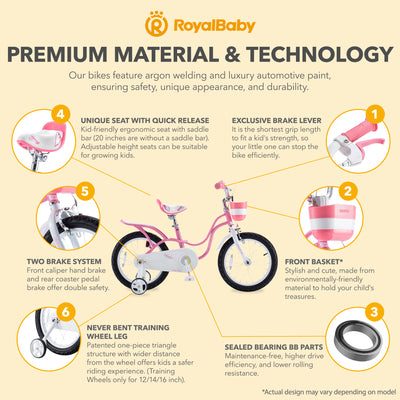 RoyalBaby Princess Girl Bicycle 16" with Training Wheels & Kickstand, Swan/Pink - VMInnovations