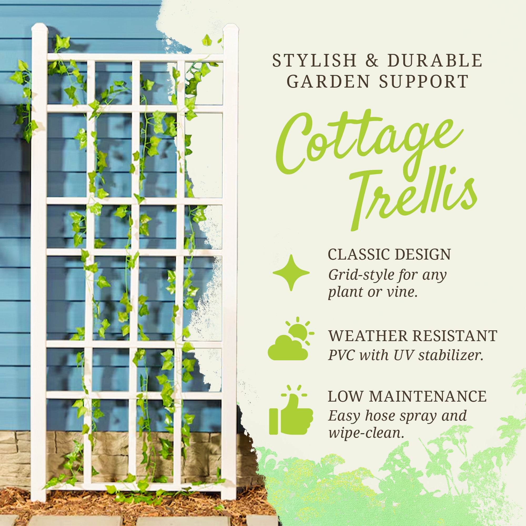 Dura-Trel Cottage 28"x66" PVC Vinyl Outdoor Patio Trellis, White (For Parts)