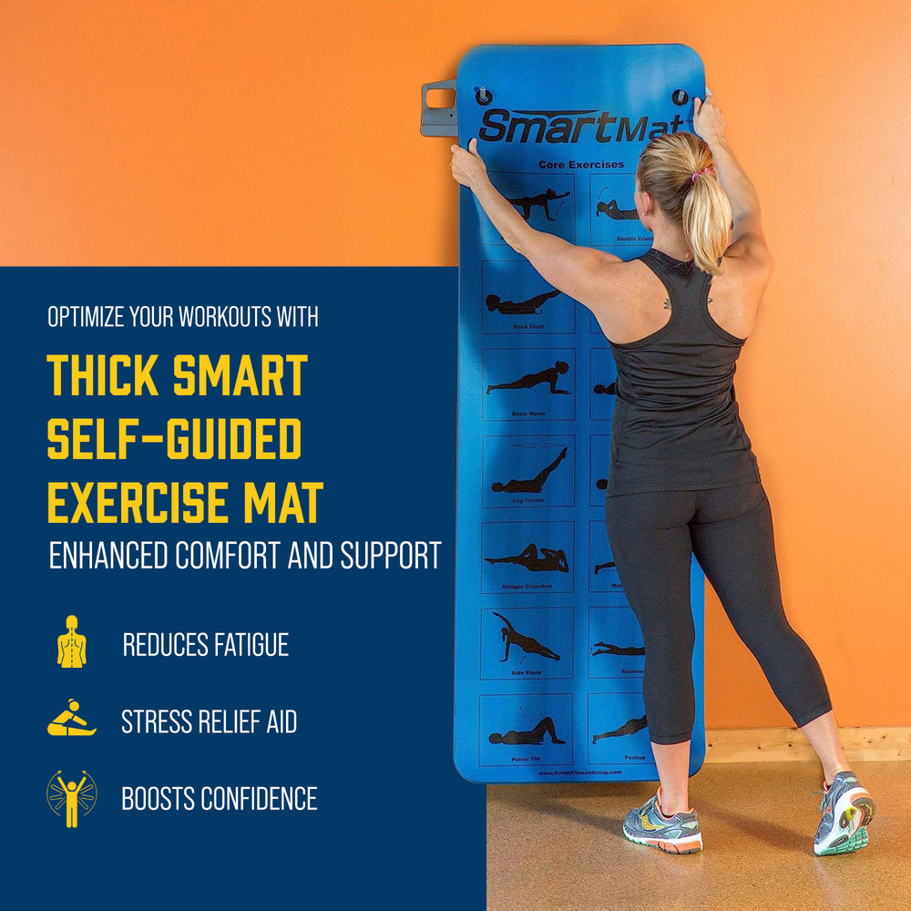 Prism Fitness 16mm Thick Smart Self-Guided Stretching and Exercise Mat, Blue - VMInnovations