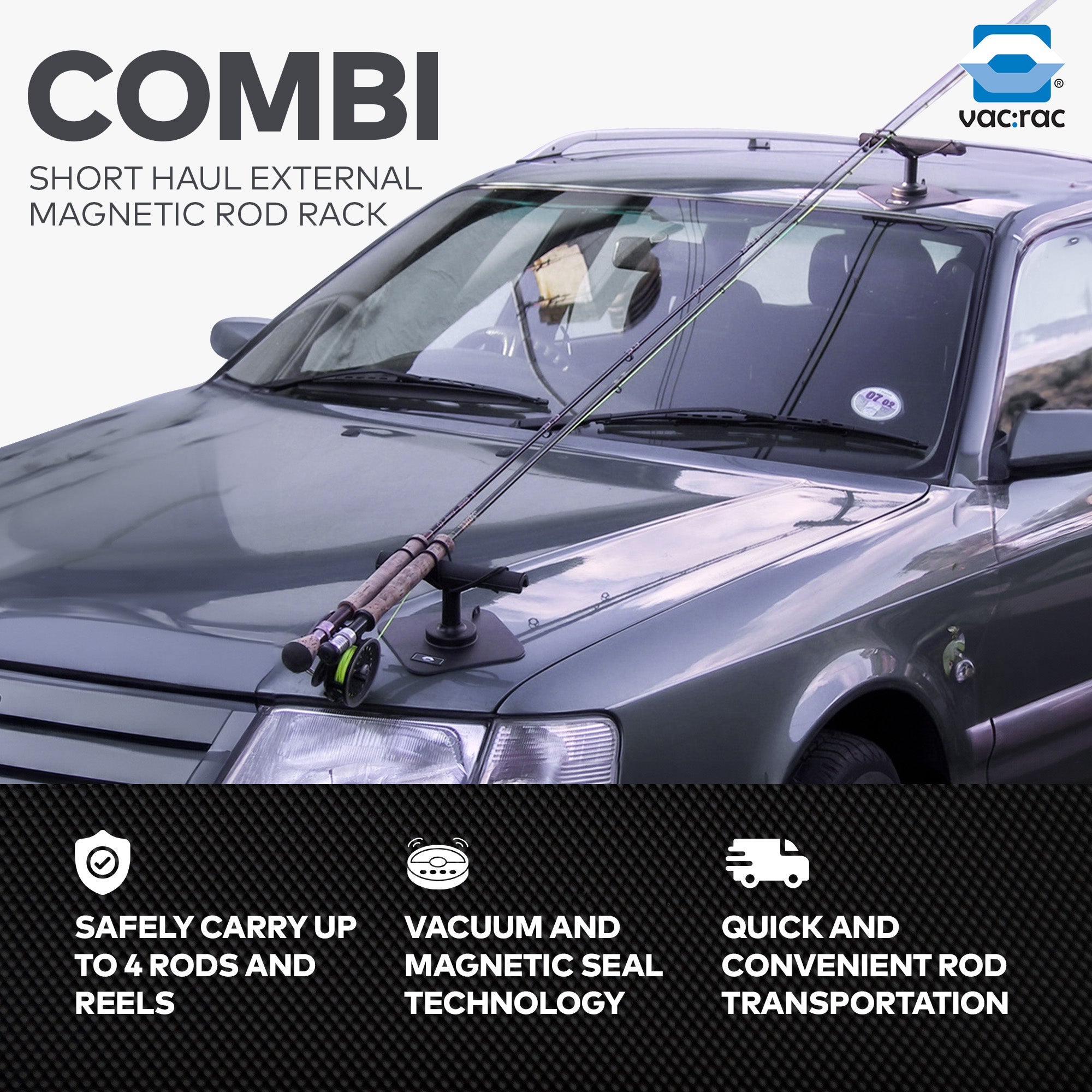 Vac Rac Combi Short Haul External Magnetic Rod Rack Holds Up To 4 Rods and Reels - VMInnovations