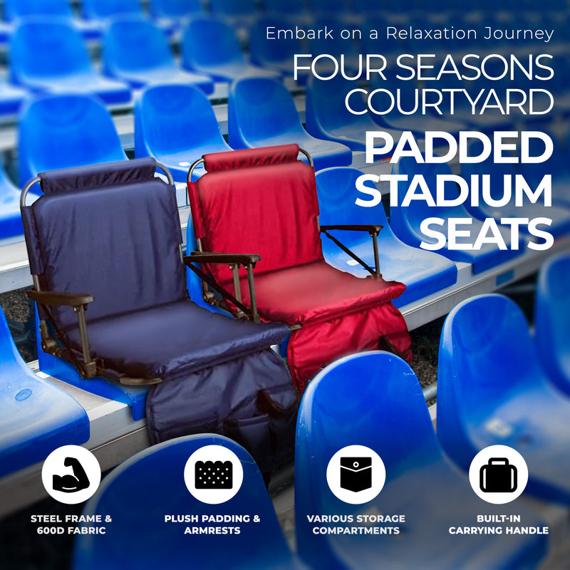 Four Seasons Courtyard Padded Stadium Comfort Seats Back Support Chairs, 4 Pack