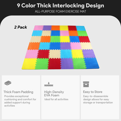 BalanceFrom 9 Color Extra Thick Interlocking Foam Exercise Play Mats (2 Pack)