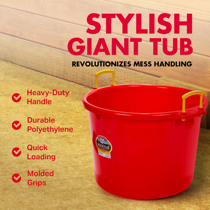 Little Giant 70 Quart Durable and Versatile Utility Muck Tub w/Handles, Red - VMInnovations