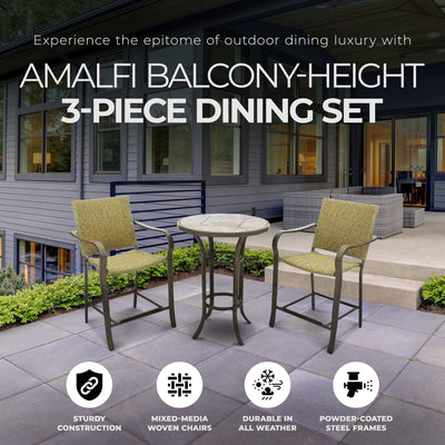 Four Seasons Courtyard Amalfi 3 Piece Balcony Height Outdoor Dining Set, Beige - VMInnovations