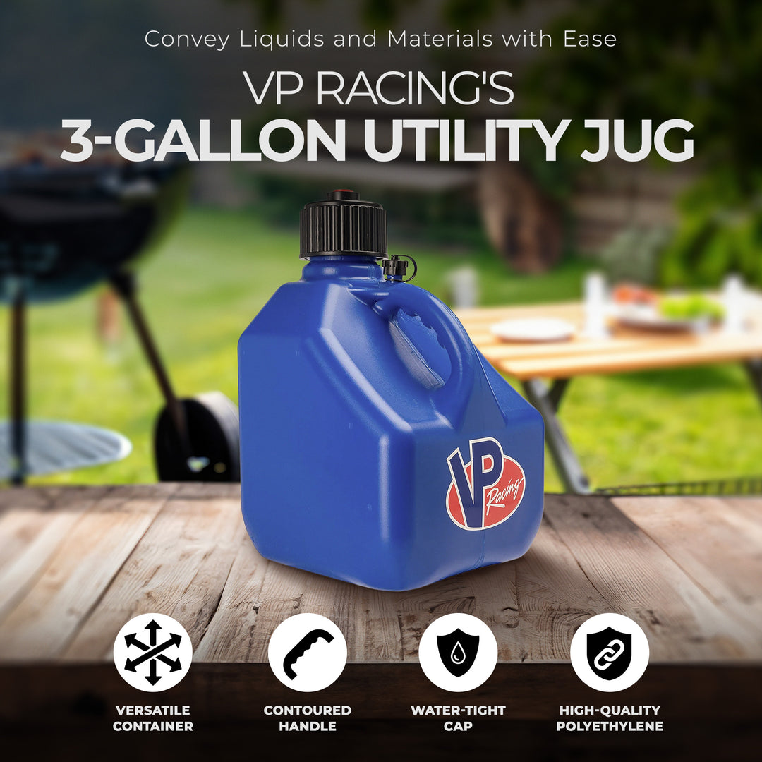 VP Racing 3 Gallon Square Portable Racing Liquid Container Utility Jug, Blue - VMInnovations