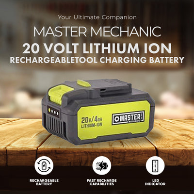 Master Mechanic 20 Volt Lithium Ion Rechargeable Tool Charging Battery, Green