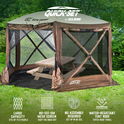 Clam Quickset Pavilion Camper 10' x 10' 8 Person Pop Up Canopy, Brown (Used)