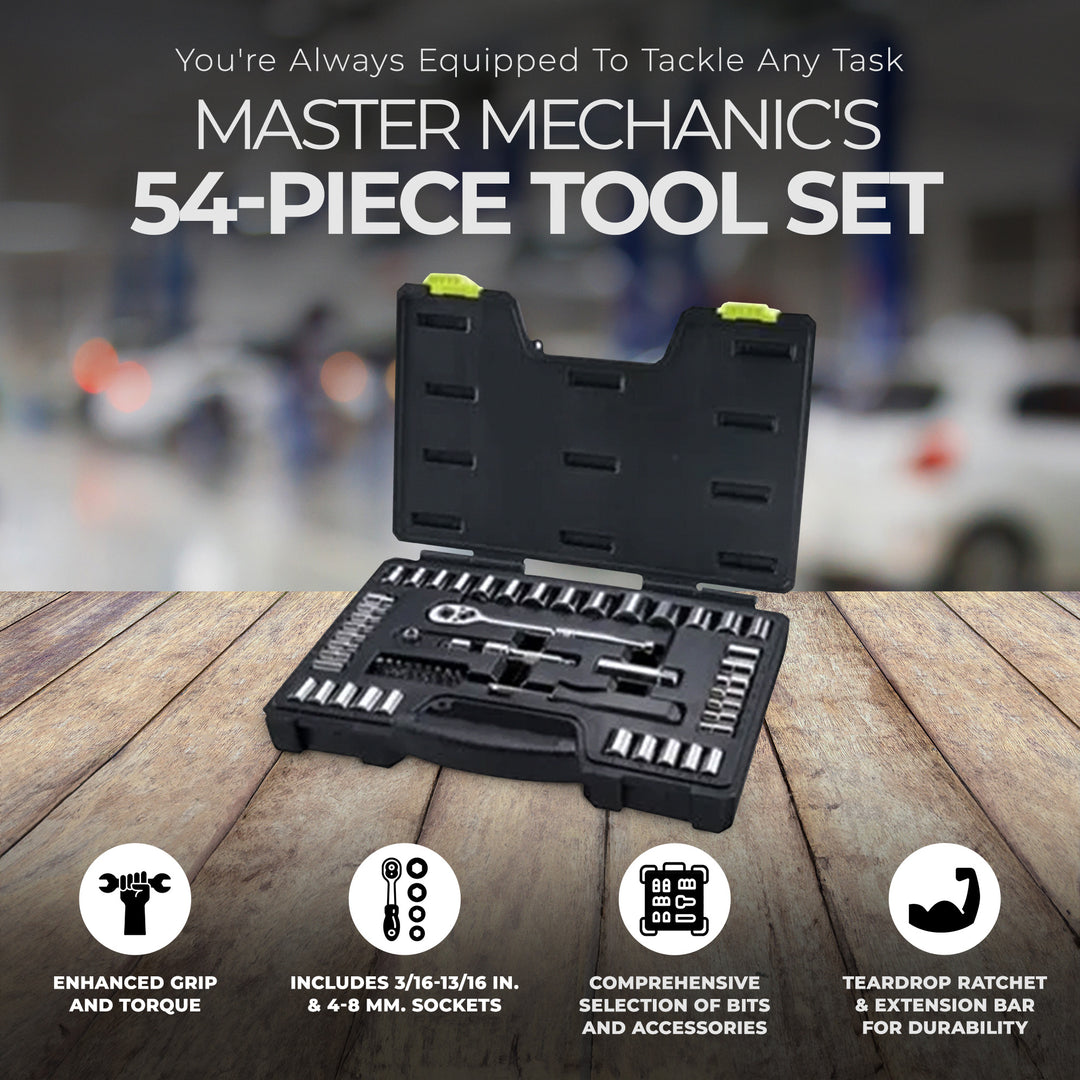 Master Mechanic 1/4 x 3/8" Drive 54 Piece Mechanic's Tool Accessory Socket Set - VMInnovations