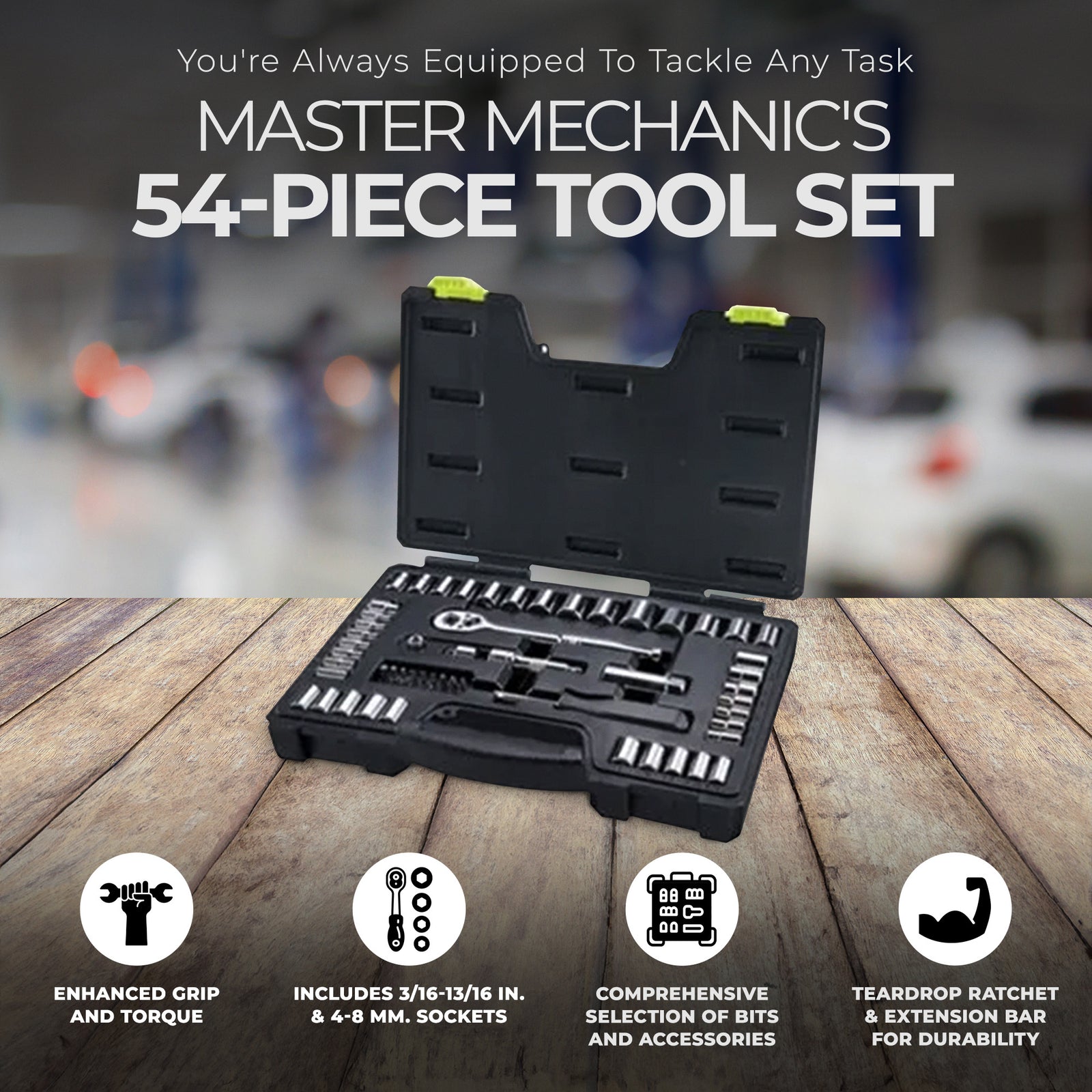 Master Mechanic 1/4 x 3/8" Drive 54 Piece Mechanic's Tool Accessory Socket Set - VMInnovations