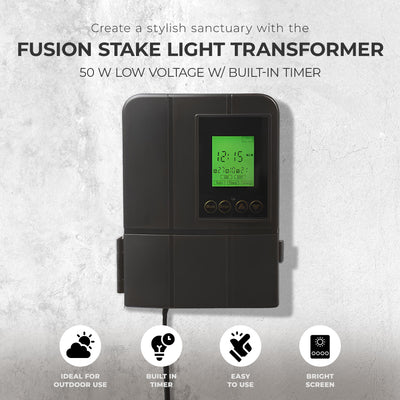 Fusion Low Voltage Outdoor LED Lighting Transformer w/Timer, 50 Watt (Open Box)