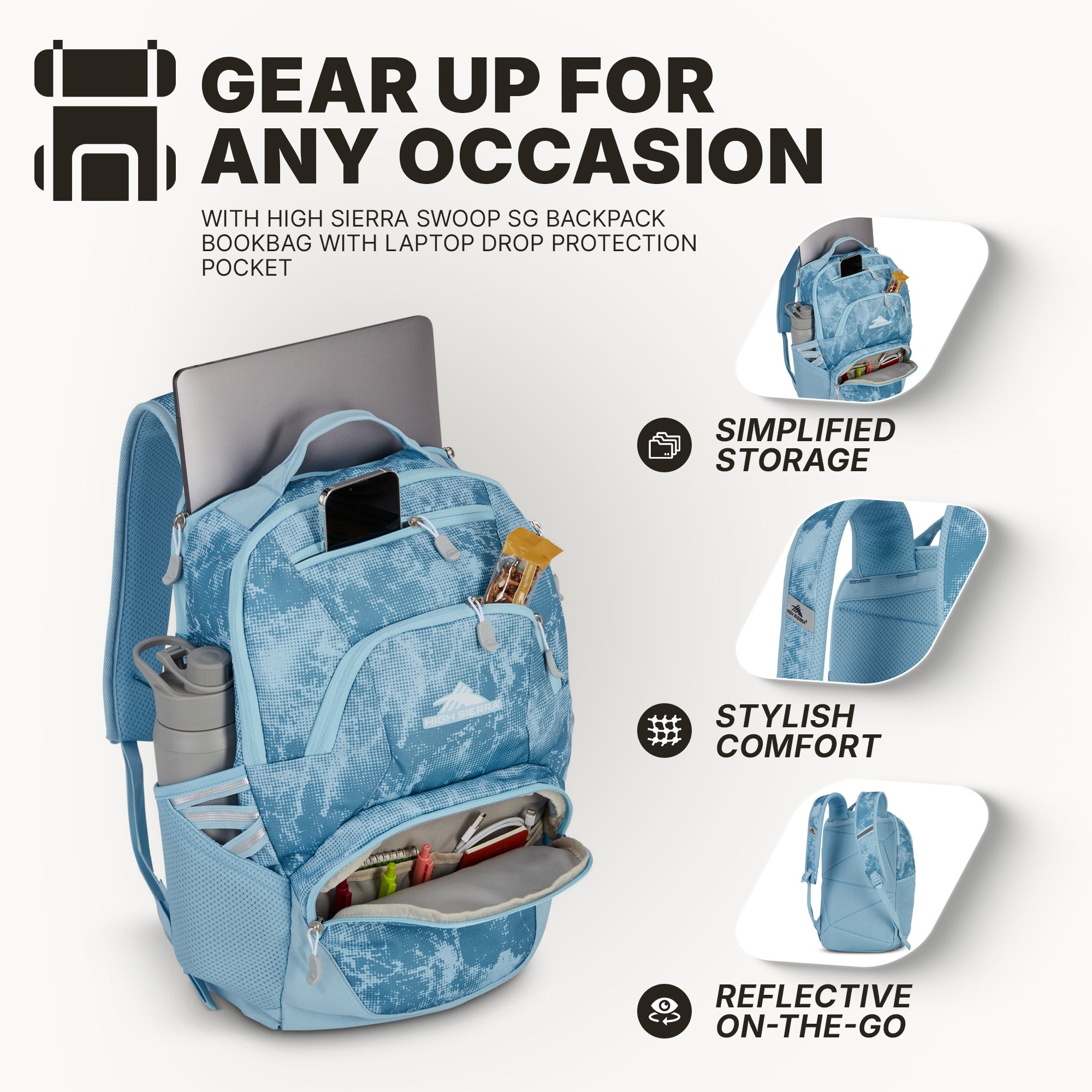 High Sierra Backpack for Laptop, Fits Most 17” Laptops, 30L, Blue Waves (Used) - VMInnovations