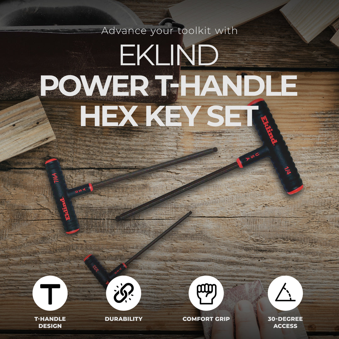 Eklind Tool 9 Piece Set Power T Handle Ball Hex Key Alloy Steel Allen Wrench