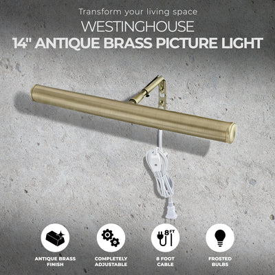 Westinghouse 14 Inch Antique Brass Slimline Picture Light with In Line Switch - VMInnovations