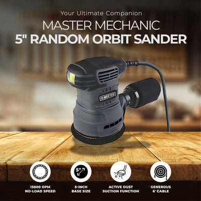 Master Mechanic 5 Inch Random Orbit Sander with Coarse Grit Type and Dust Bag - VMInnovations