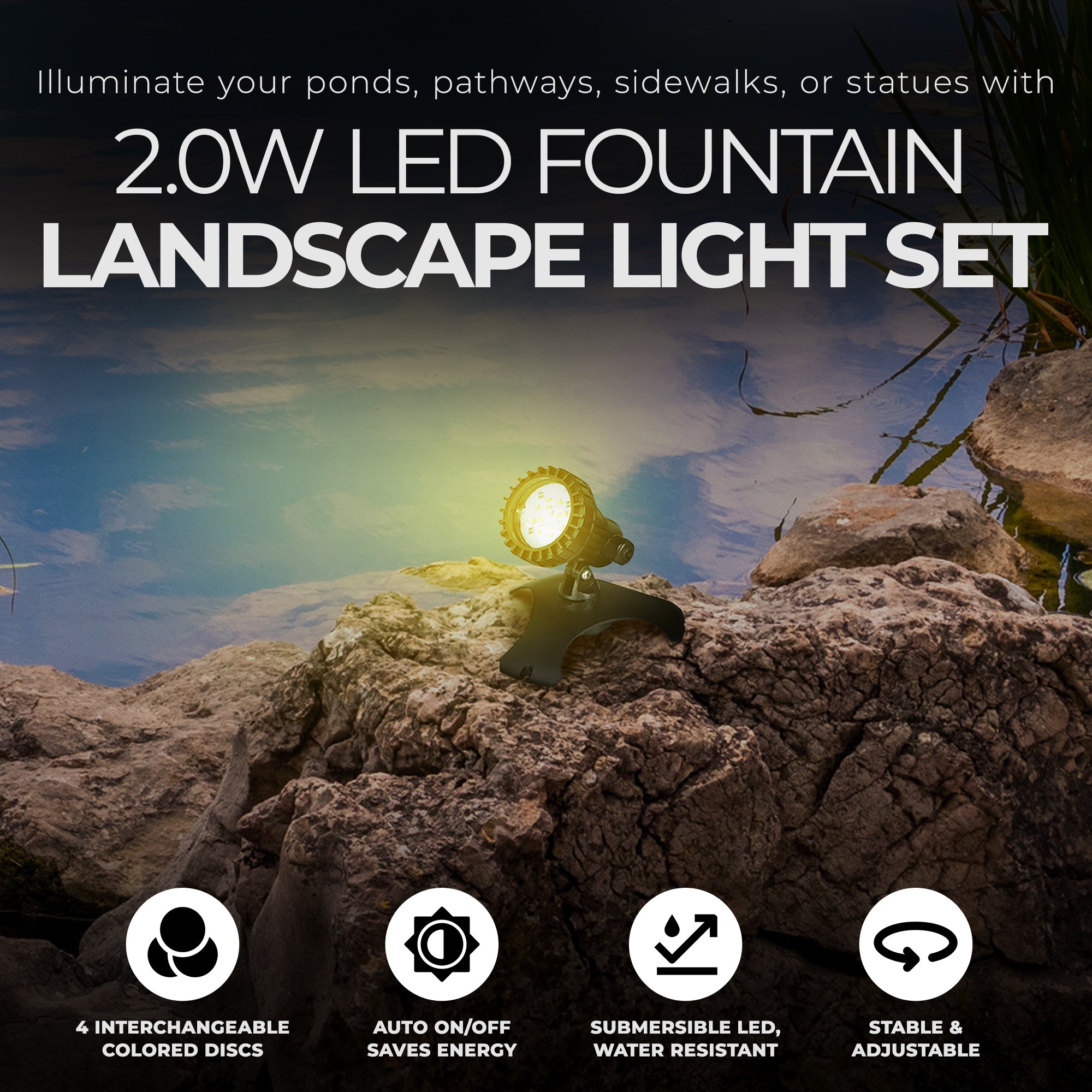Pondmaster 2.0w LED Fountain Light w/Transformer & 4 Colored Discs (Open Box) - VMInnovations