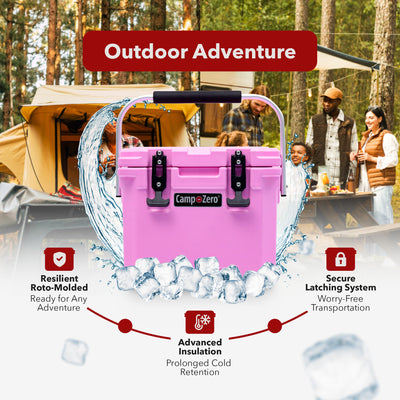 CAMP-ZERO 10 Liter 10.6 Quart Lidded Cooler with 2 Molded In Cup Holders, Pink - VMInnovations