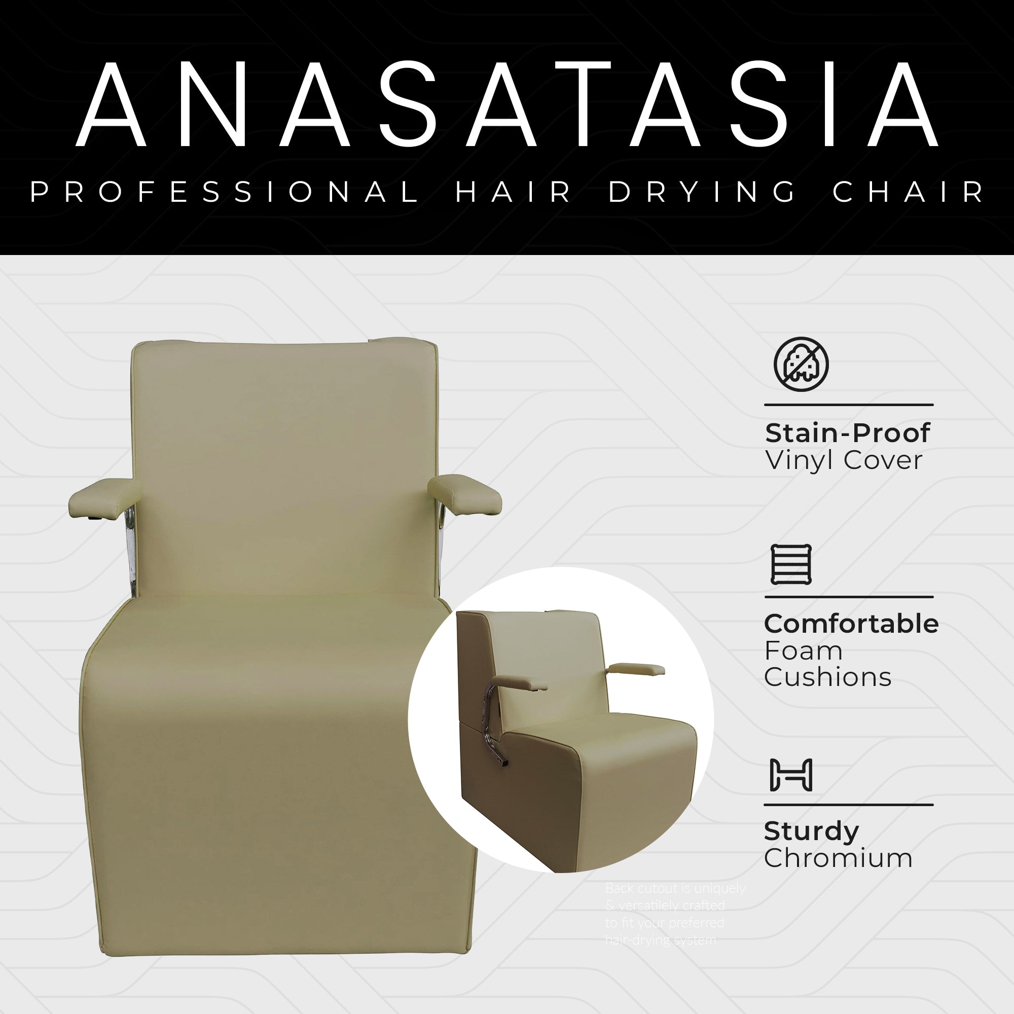 PureSana Chromium Anastasia Padded Professional Hair Drying Chair for Salons - VMInnovations