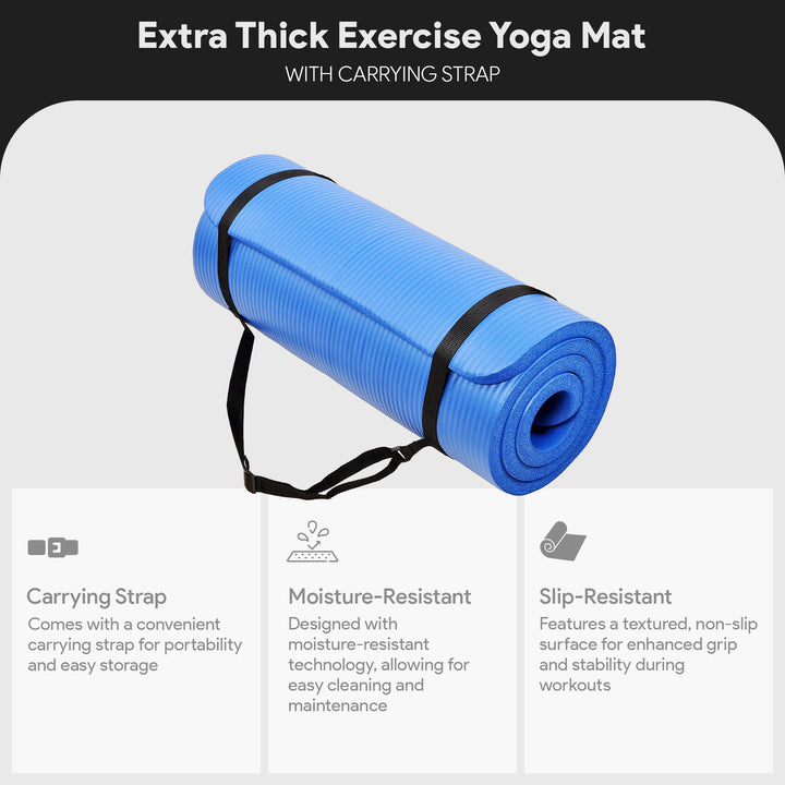 BalanceFrom GoCloud 1" Extra Thick Exercise Yoga Mat with Carrying Strap, Blue