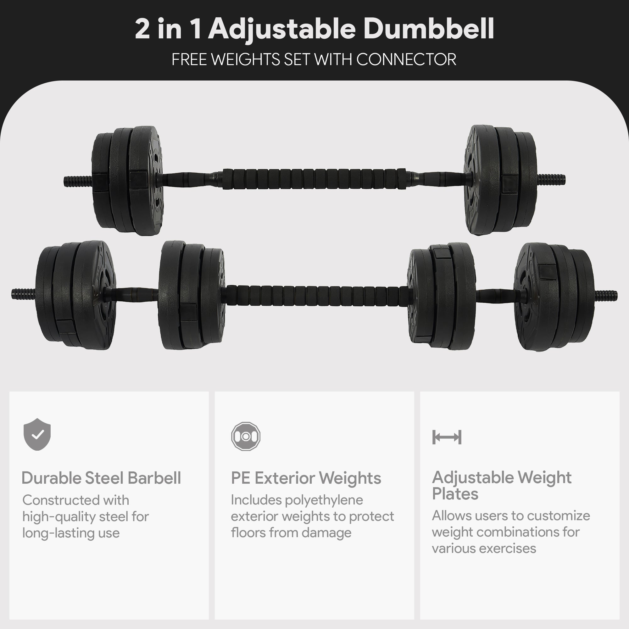 Fitvids 2 in 1 Adjustable Dumbbell Set,60lbs Free Weights Set w/Connector (Used)