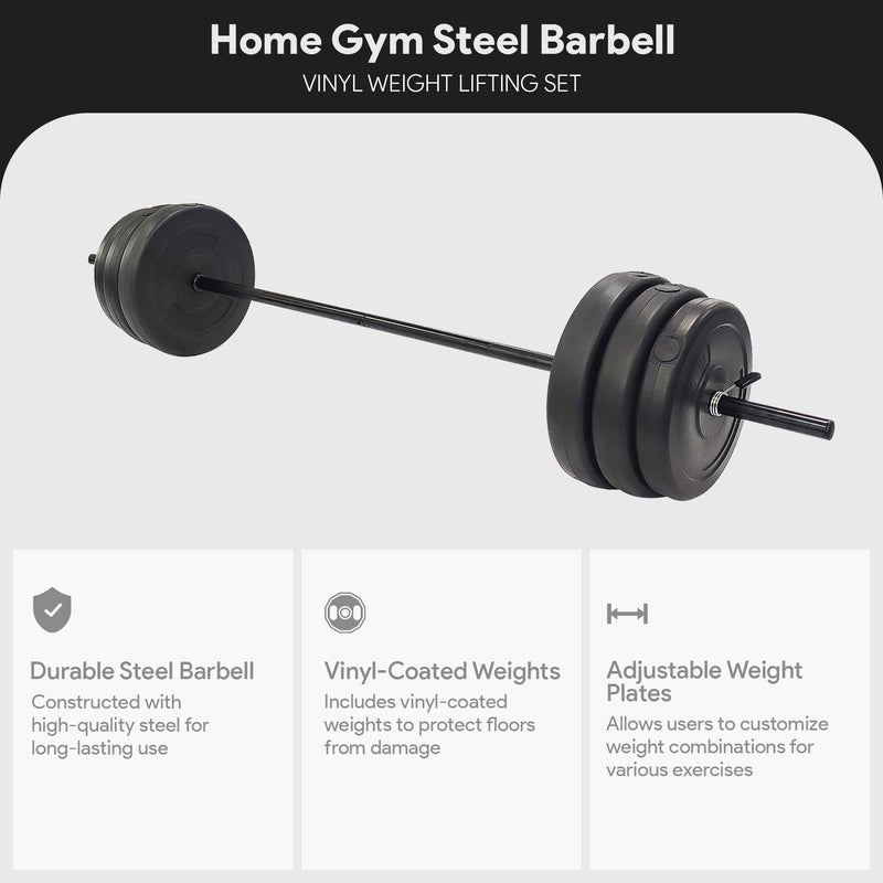 BalanceFrom Fitness Home Gym Steel Barbell Vinyl Weight Lifting Set, 100 Pounds