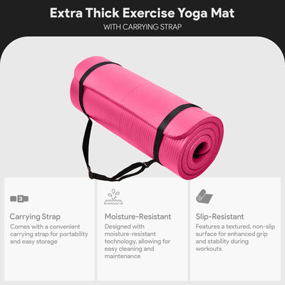 BalanceFrom  1" Extra Thick Exercise Yoga Mat with Carrying Strap, Pink (Used) - VMInnovations