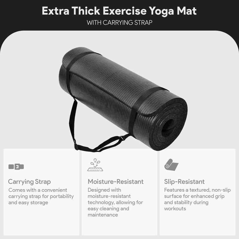 BalanceFrom Fitness 71x24in Anti Tear Yoga Mat with Strap, Black (Open Box)