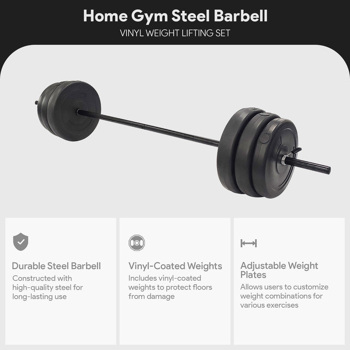 Everyday Essentials Steel Barbell Vinyl Weight Lifting Set, 100 Pounds(Open Box)