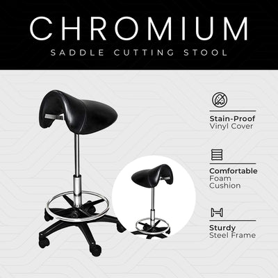 Chromium Professional Rotating Saddle Cutting Stool with  Foam Cushions, Black