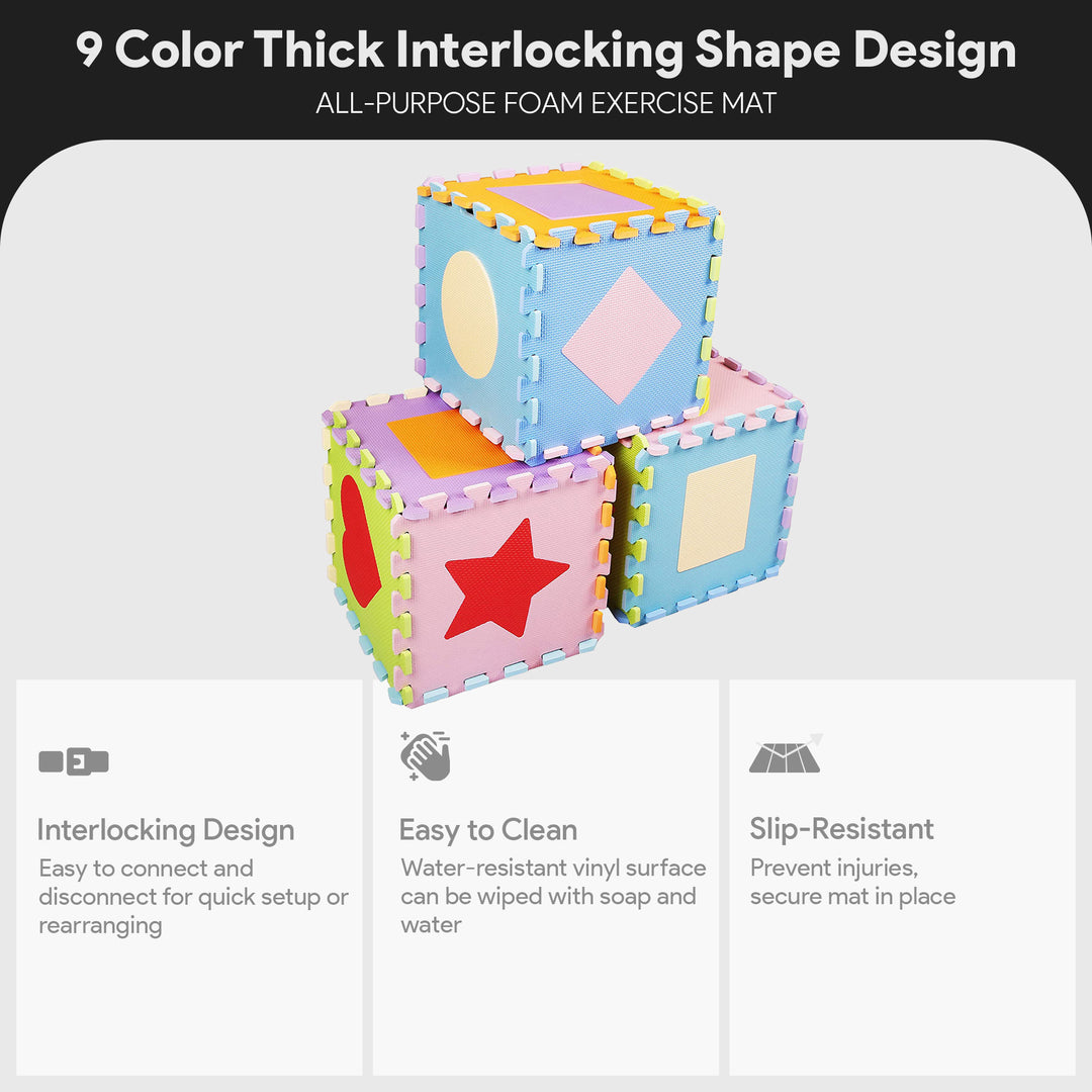BalanceFrom 9 Color Thick Interlocking Shape Puzzle Foam Exercise Play Mats, 36
